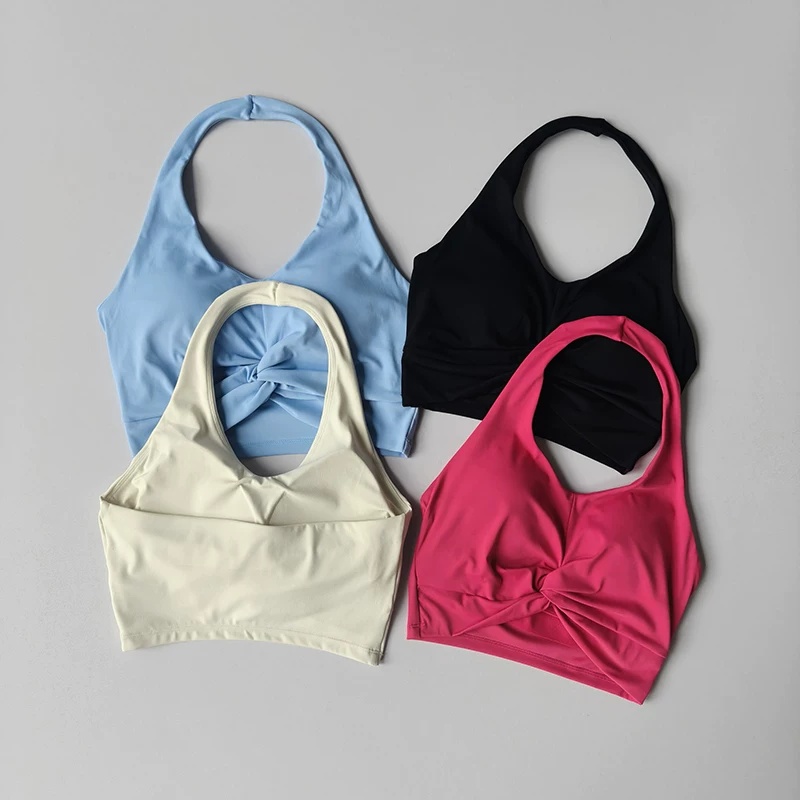 Pilates Yoga Top - Halter Twist Sports Bra Women Fixed